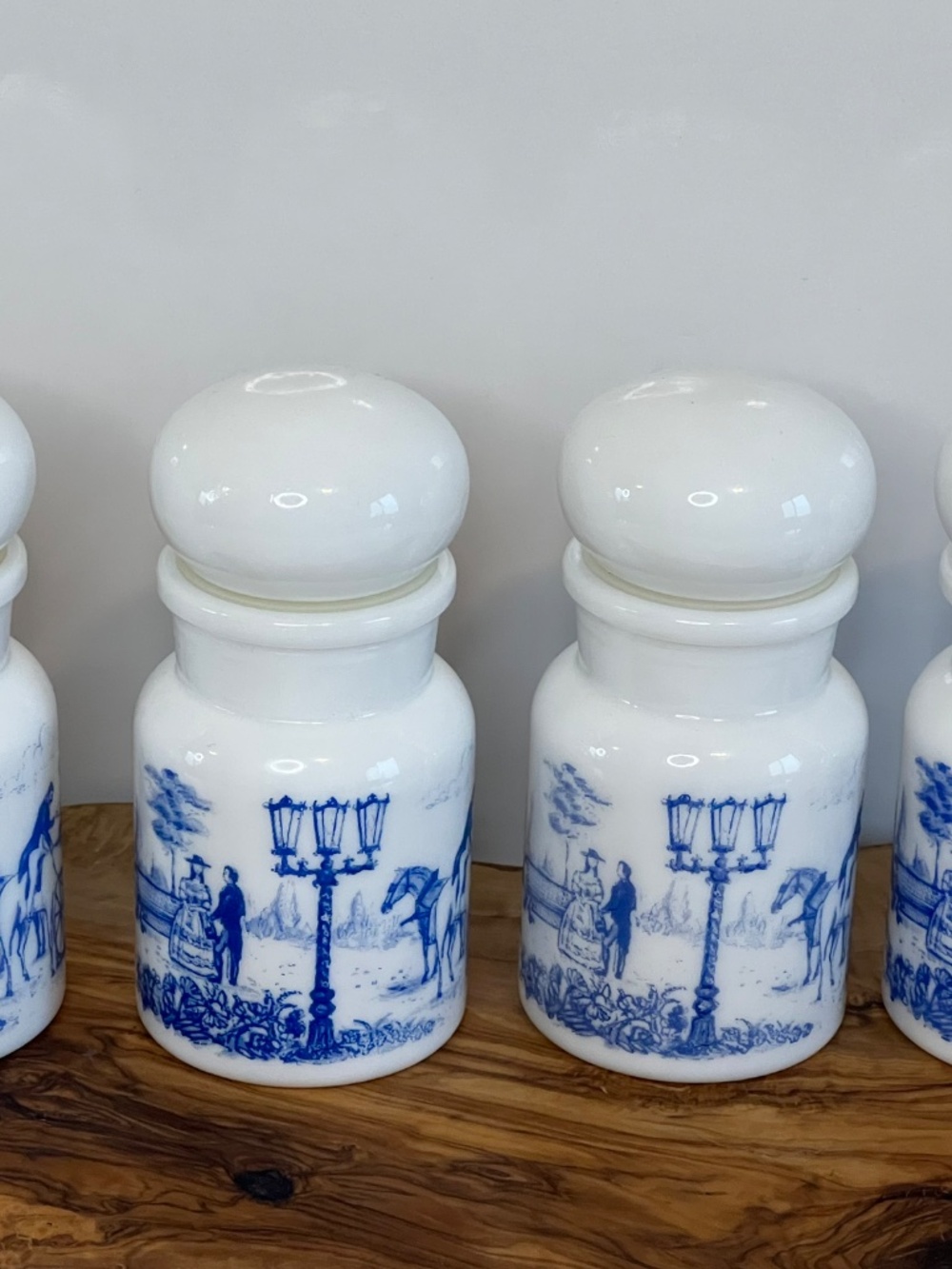 1950's White Milk Glass Apothecary Jar Set Of 4 Bubble Lid Made in Belgium EUC - Picture 7 of 14